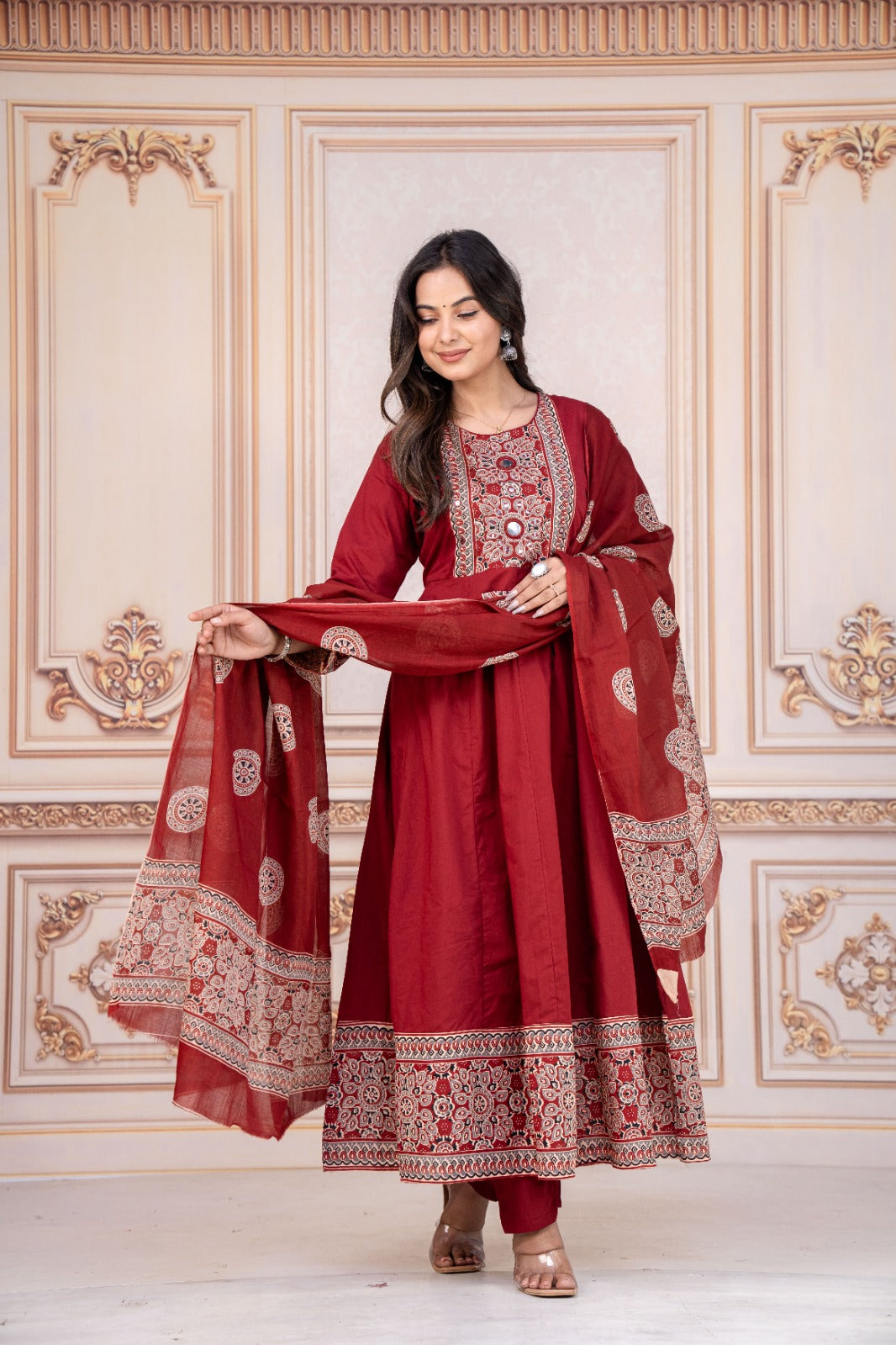 Radiant Red Embroidered Anarkali Suite