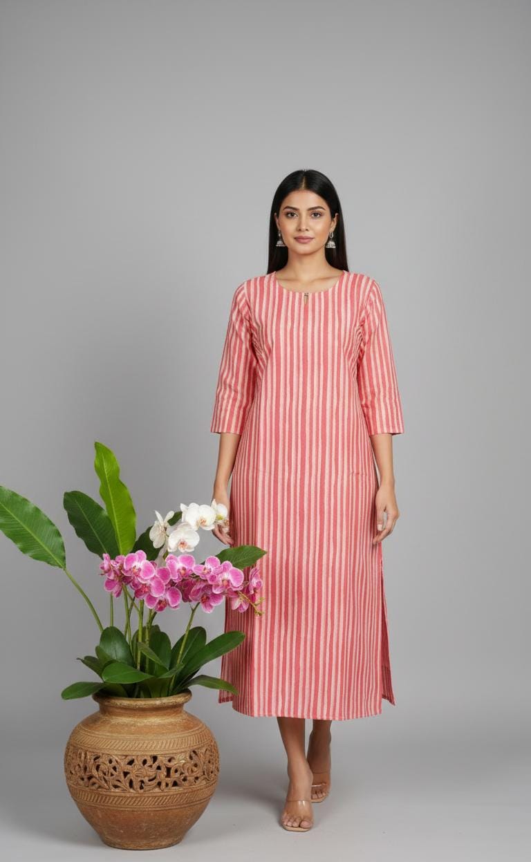 Radiant Rose Vertical Striped Cotton Kurta