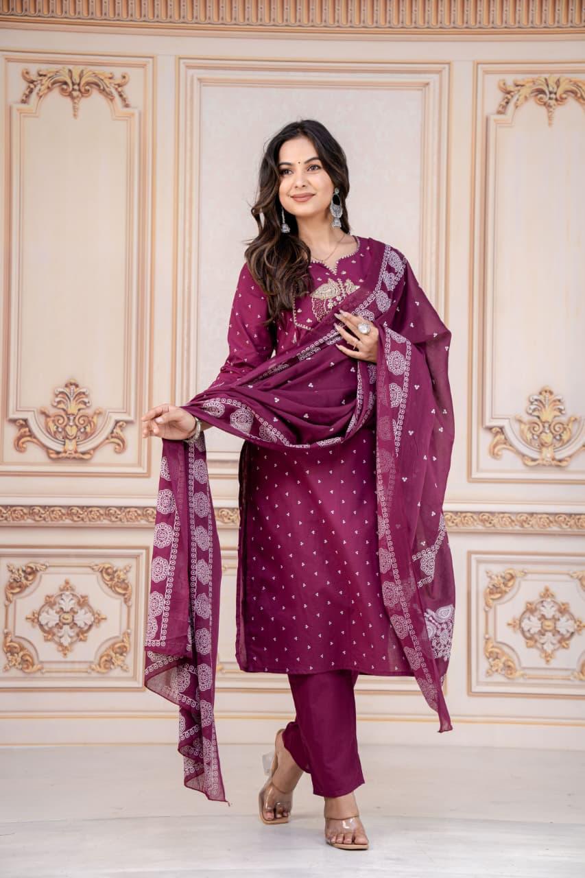 Elegant Wine-Purple Embroidered Salwar Kameez Set
