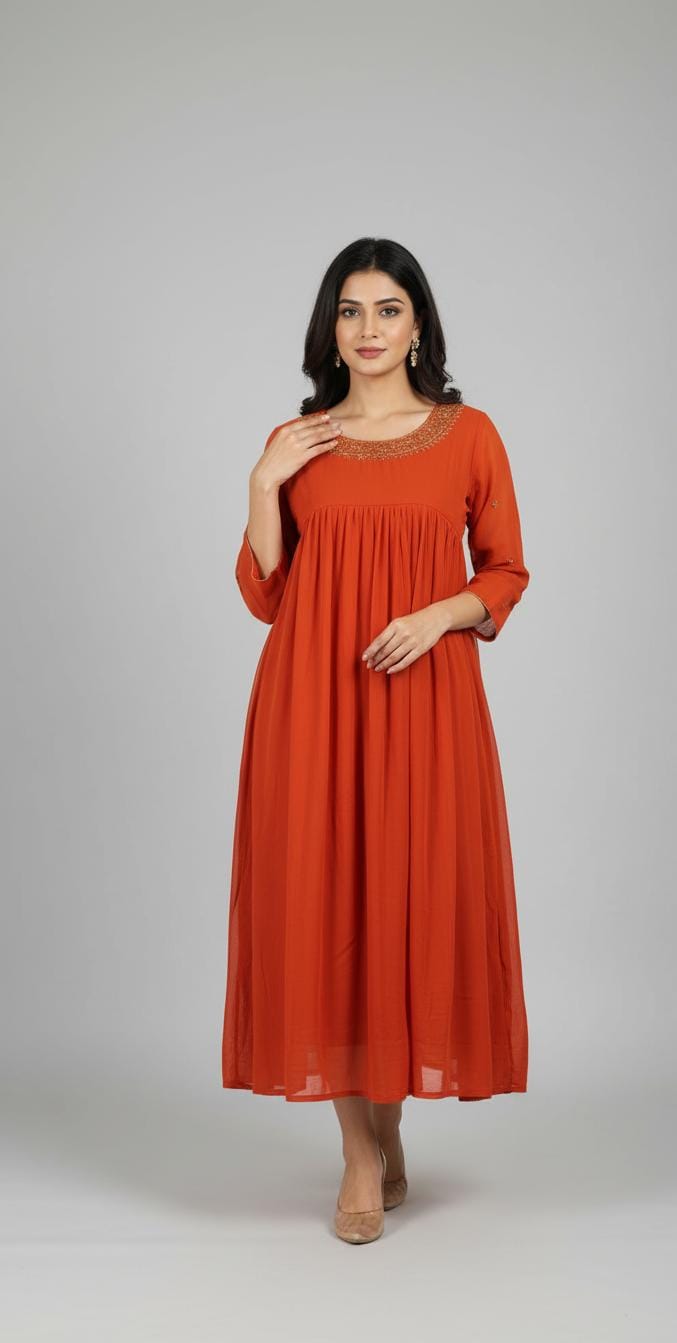 Elegant Embellished Empire-Waist Anarkali Kurta