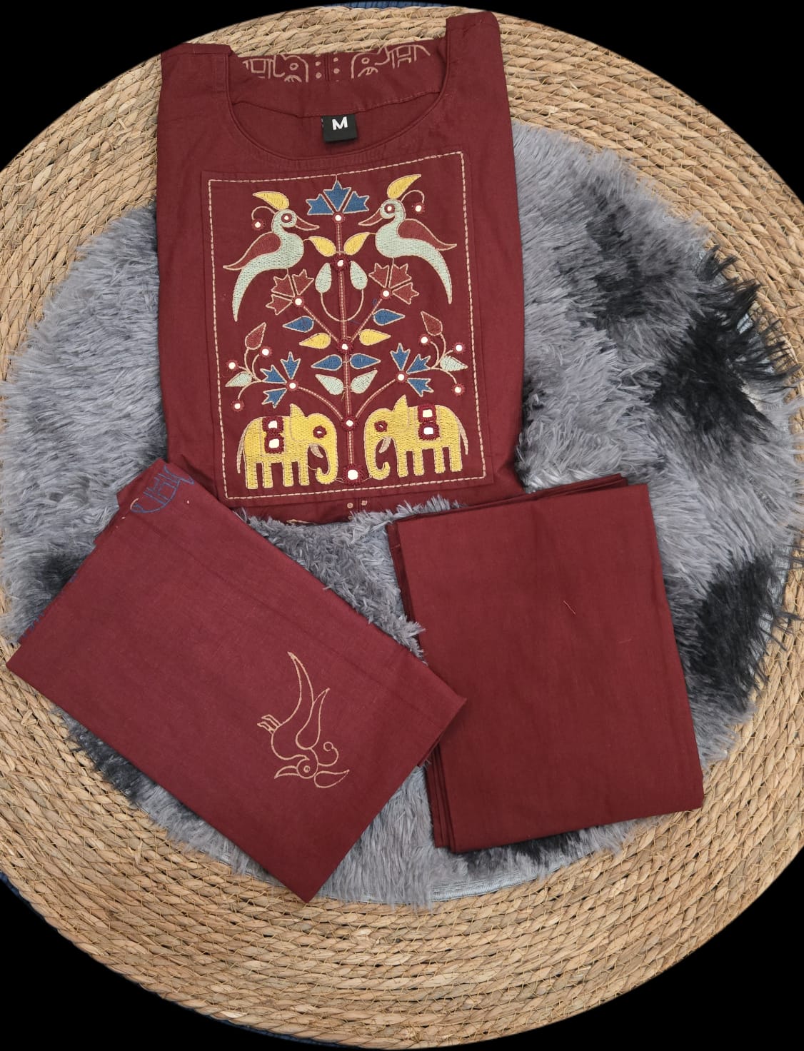 Traditional Maroon Elephant-Motif Salwar Suit