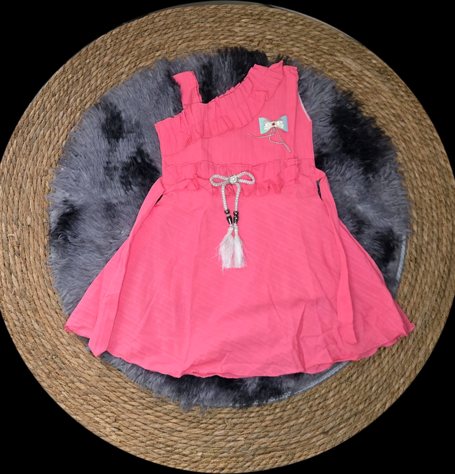 Petal Pink Ruffled Cold-Shoulder A-Line Dress