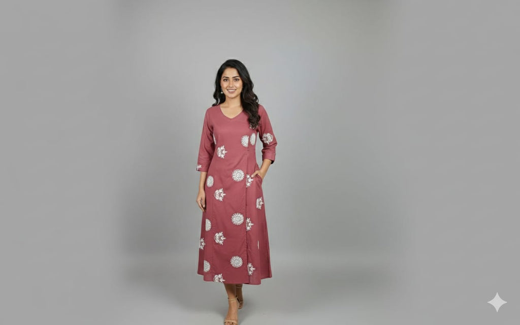 dusty pink Elegance Embroidered A-Line Midi Dress