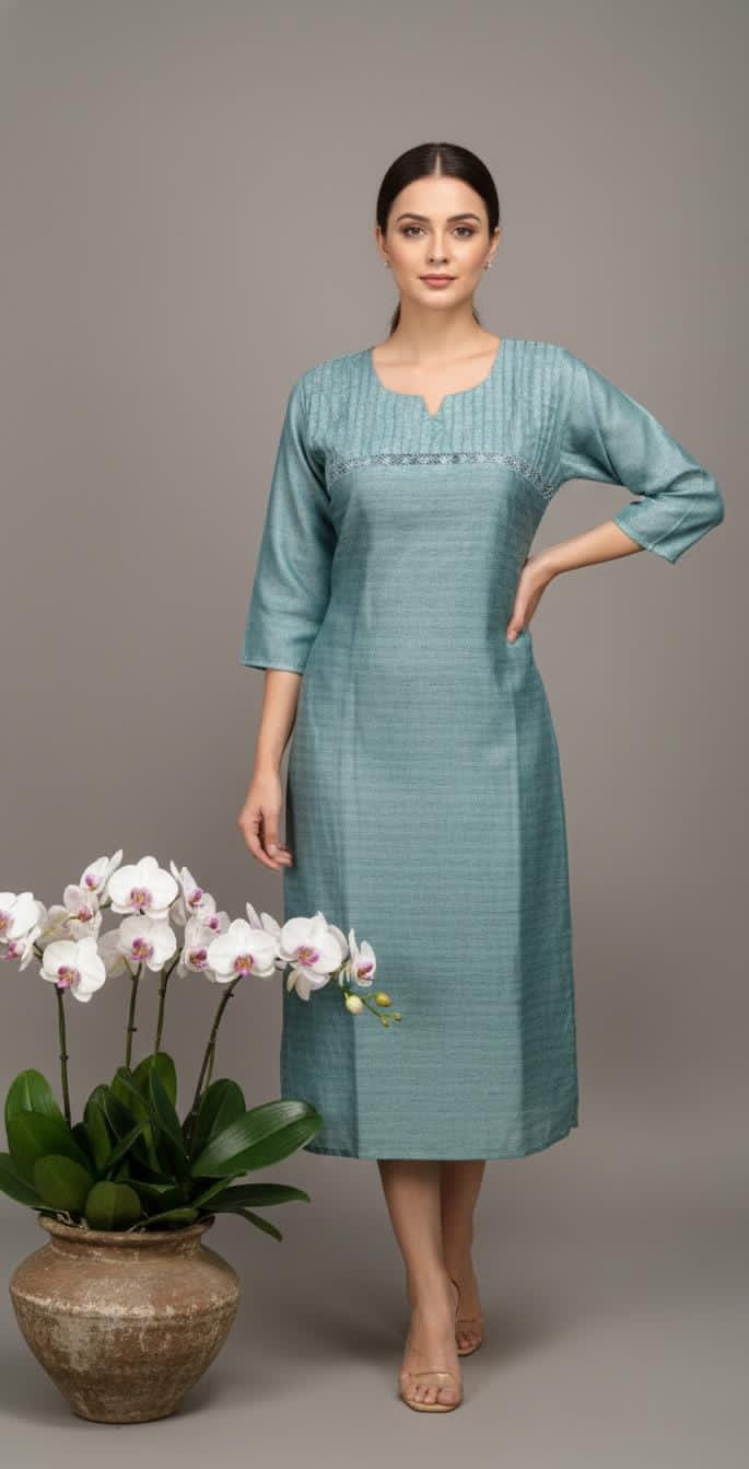 The Olive and blue Pintuck Silk Kurta