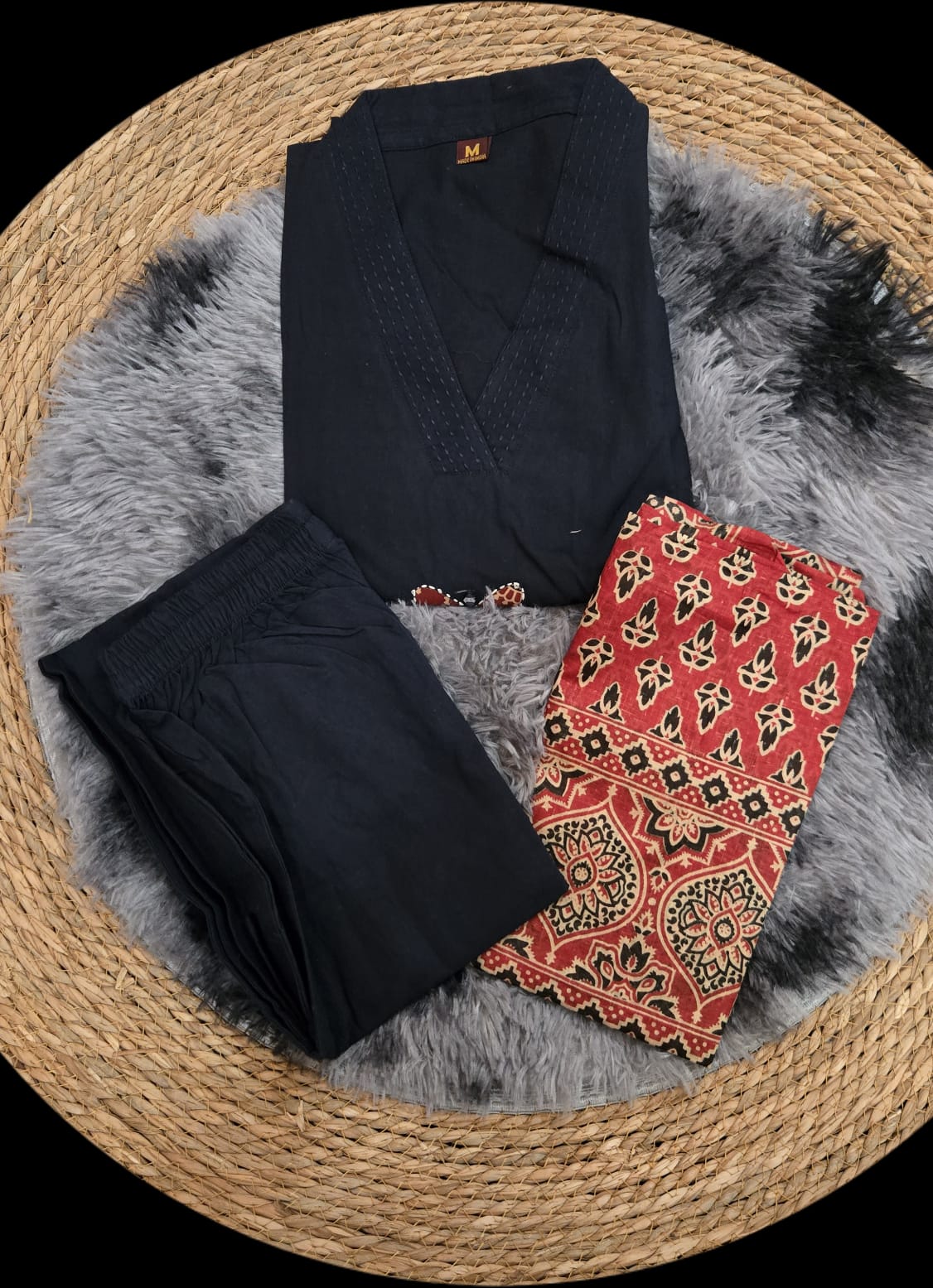 Navy Blue Ajrakh Fusion Salwar Suit