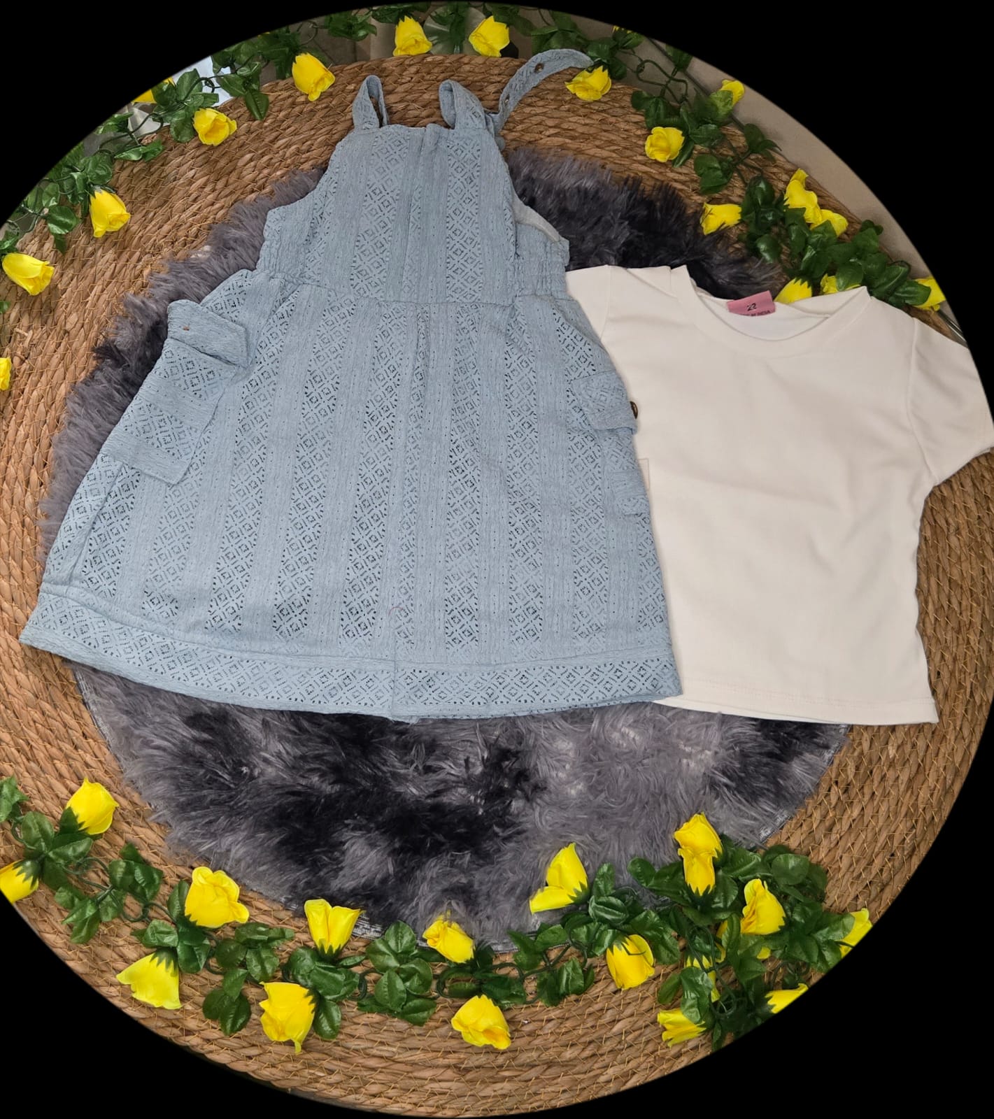 Vintage blue eyelet overall dress